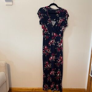 Loveappella Navy and Red Floral Maxi Dress